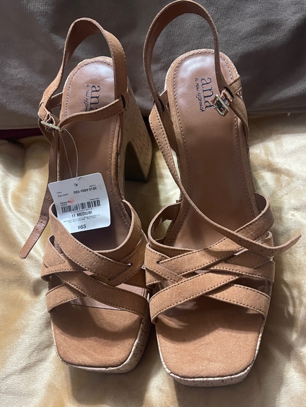 a.n.a Tan Suede Crisscross Slingback Block Heels